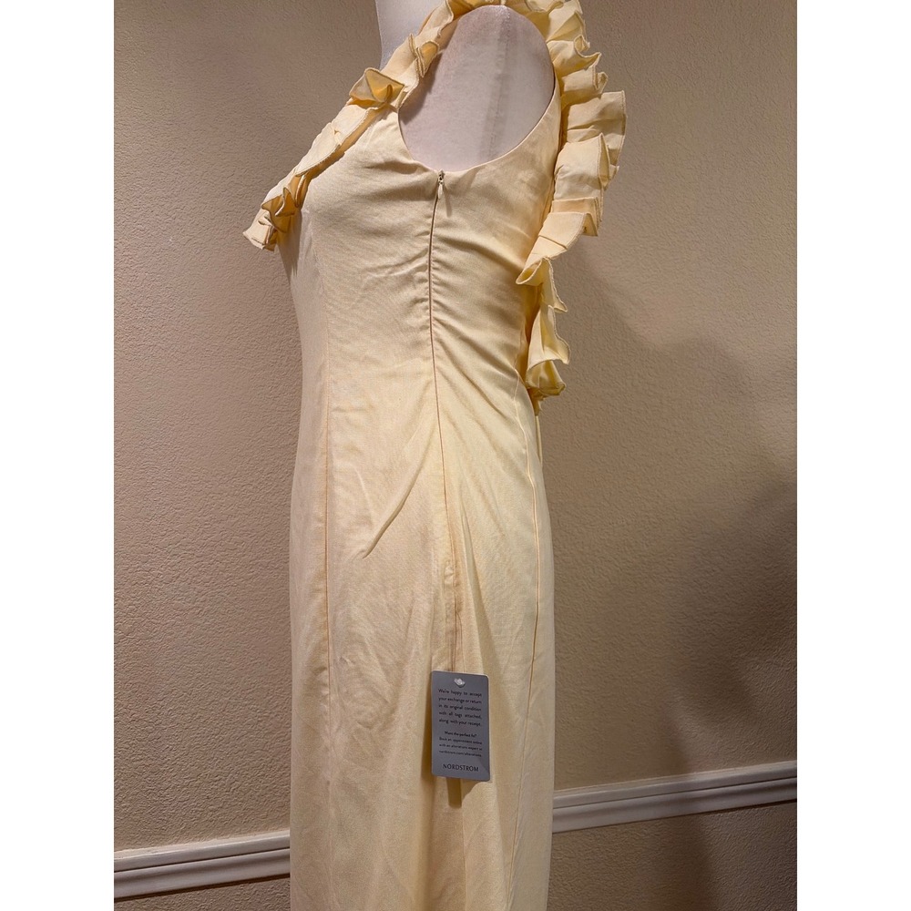 Petal & Pup Brienne Maxi Dress Butter Yellow Ruffle Low Back Linen Blend US 6 - Picture 6 of 7